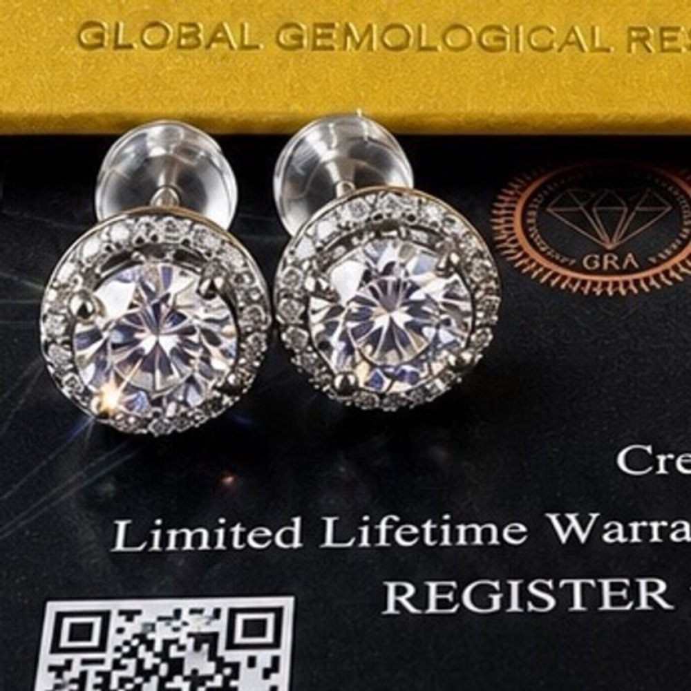 Moissanite 1.0ct Halo Pave' Stud Earrings 925 Sterling Silver D Color Certified
